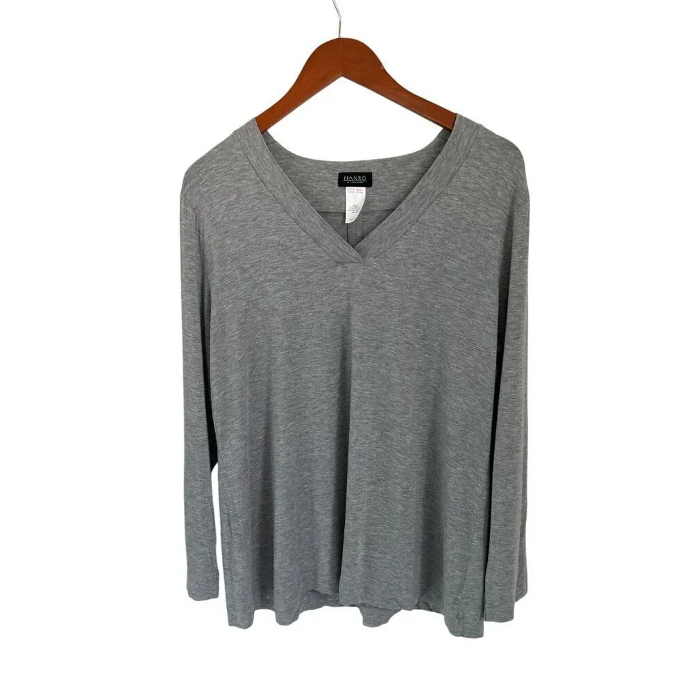Hanro of Switzerland Gray V-Neck Long Sleeve Pajama Sleep Lounge Top